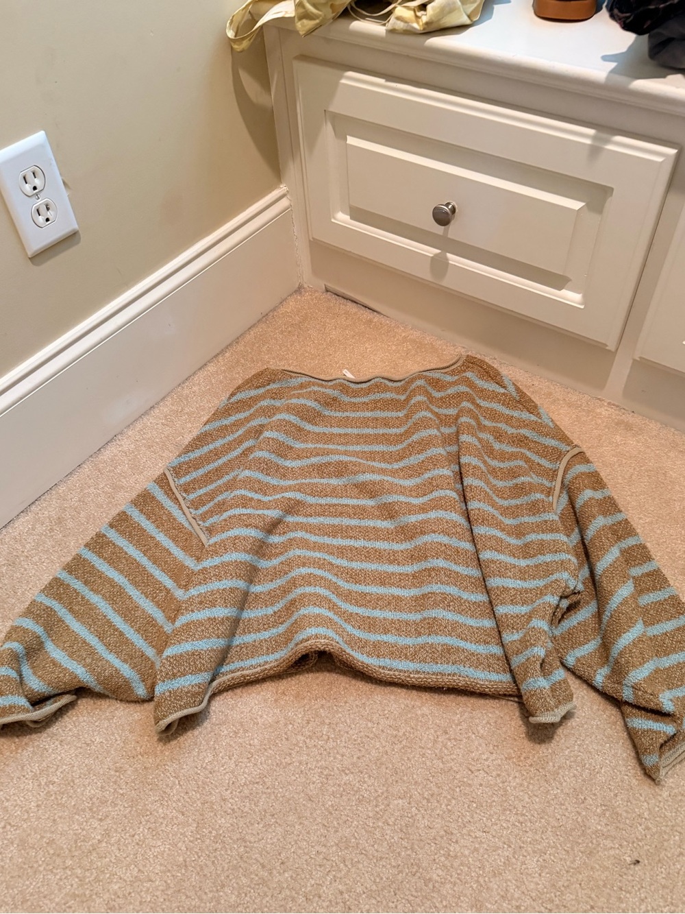 Cozy Women's Striped Sweater - Light Blue and Camel